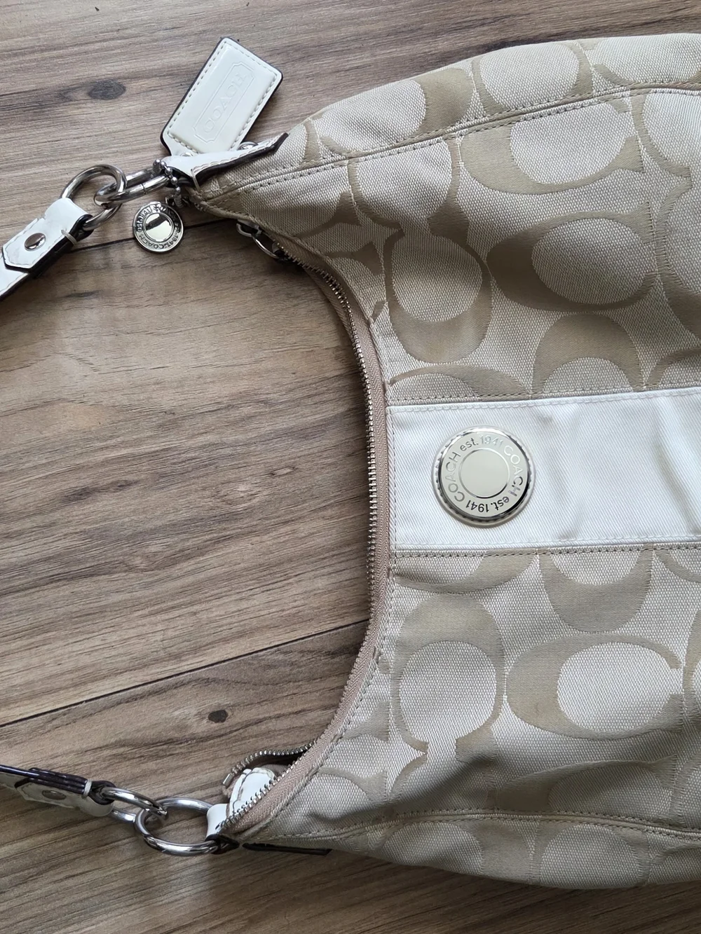 Coach Beige Signature Canvas Bag with Cream Trim A1261-f19281